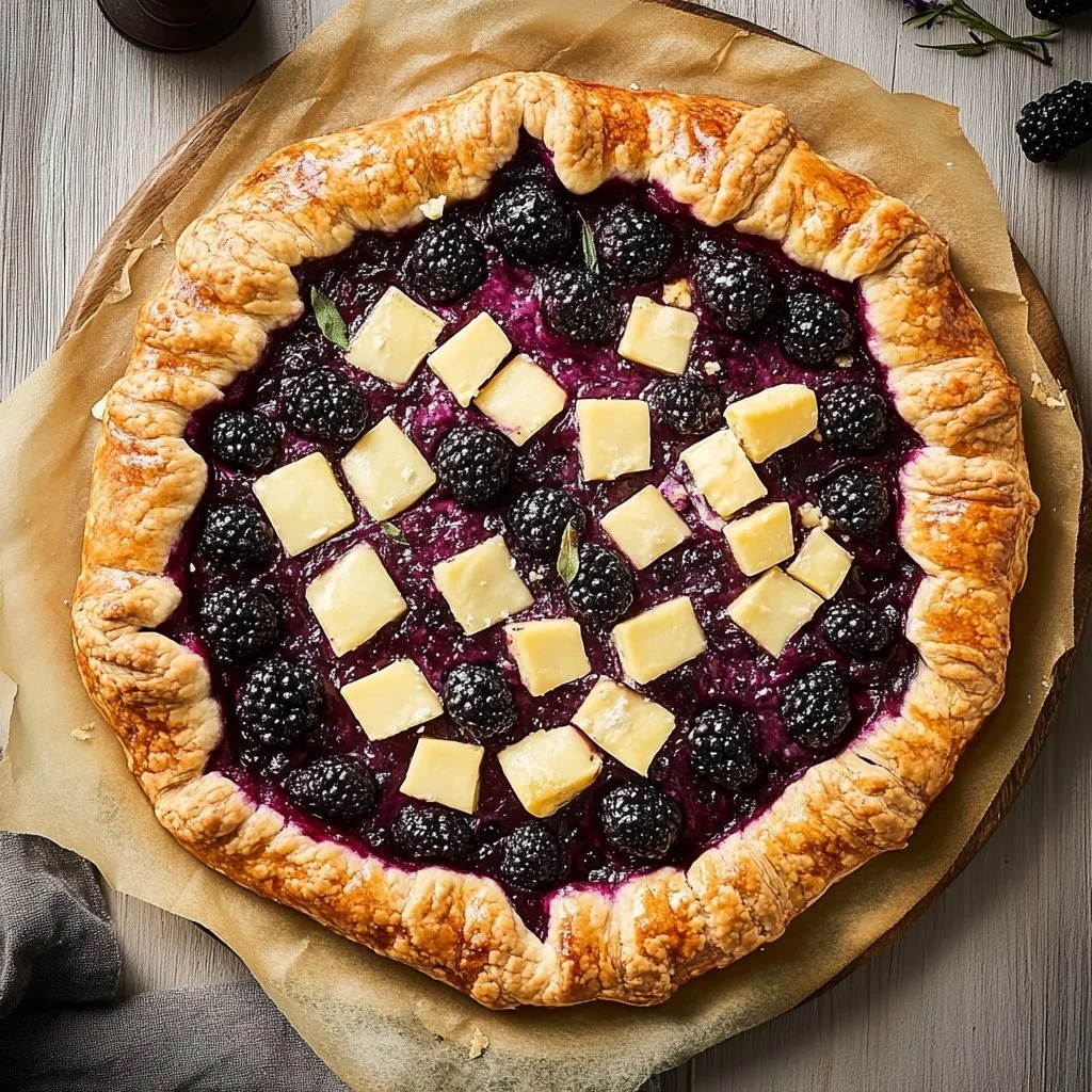 Blackberry galette with feta cheese and honey, a delicious homemade dessert.