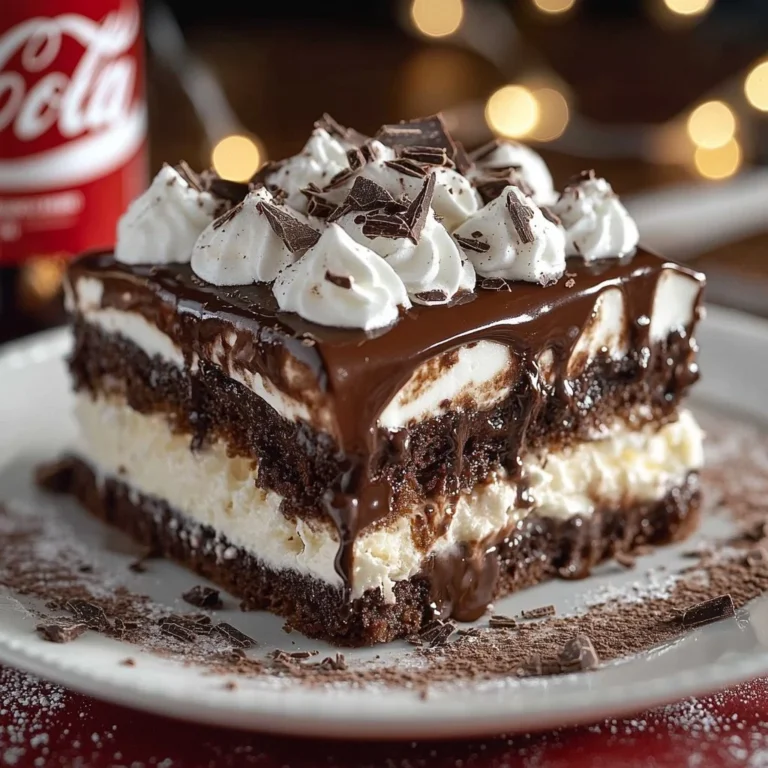 Decadent Coca-Cola Fudge Layer Cake topped with creamy frosting