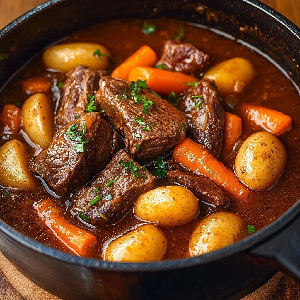 Delicious Dutch Oven Pot Roast ready to serve with vegetables