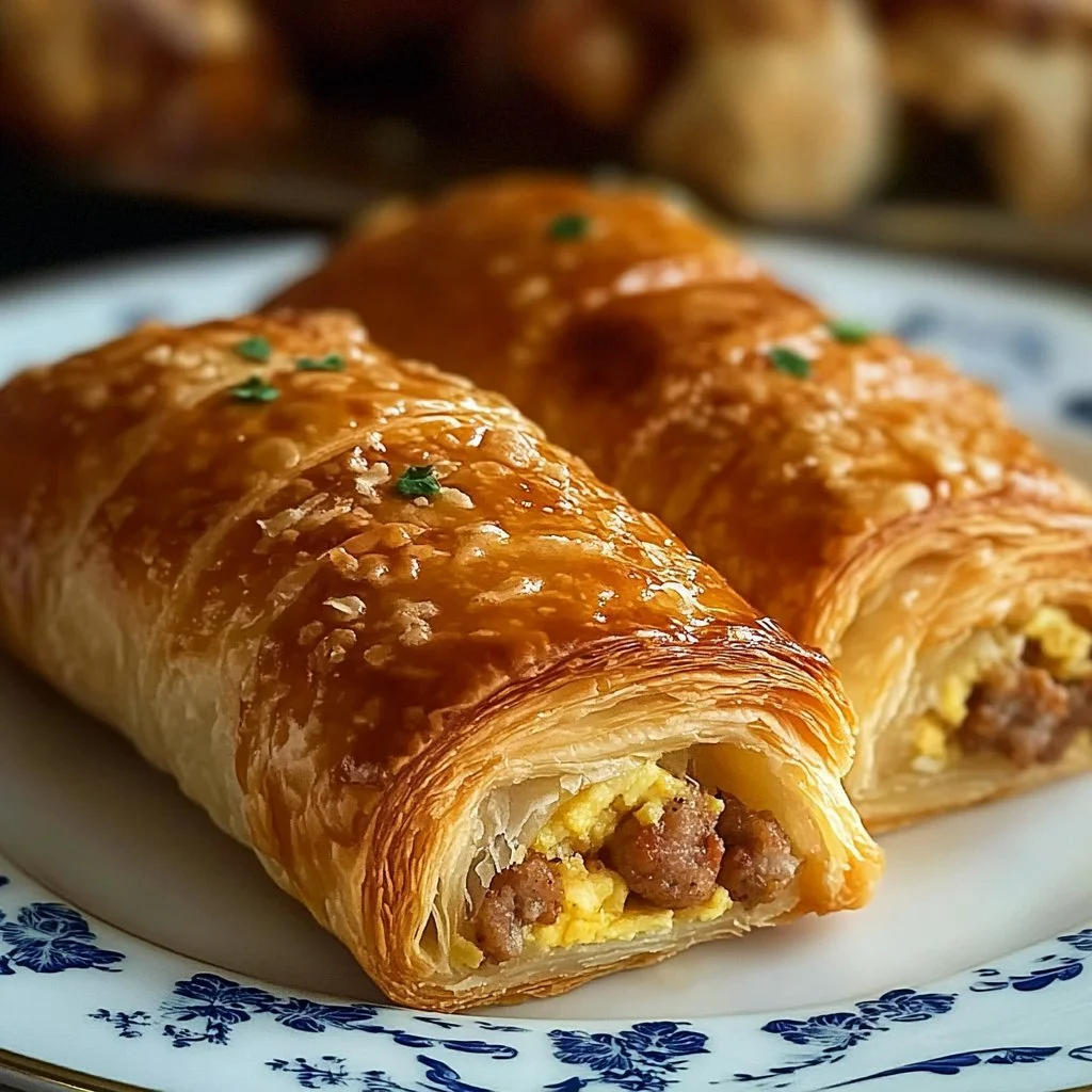 Delicious sausage egg breakfast roll-ups on a plate