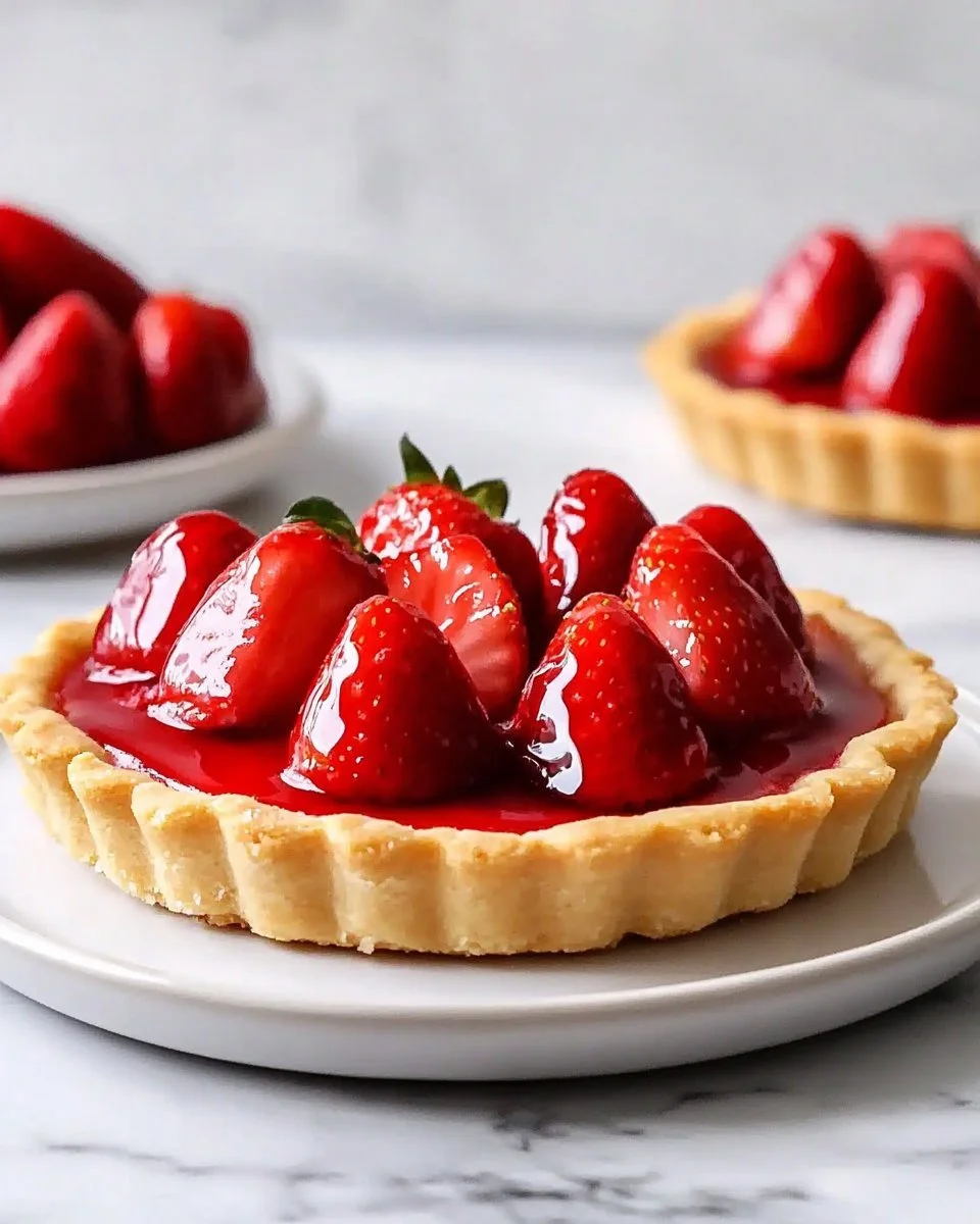 Delicious strawberry custard tarts on a decorative plate