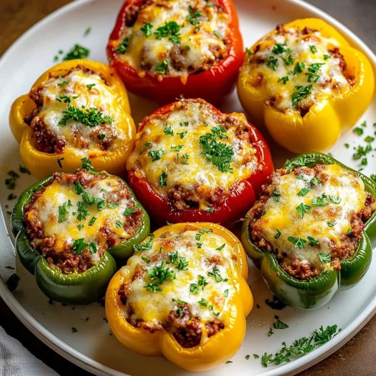 Delicious stuffed pepper casserole with colorful bell peppers and savory filling