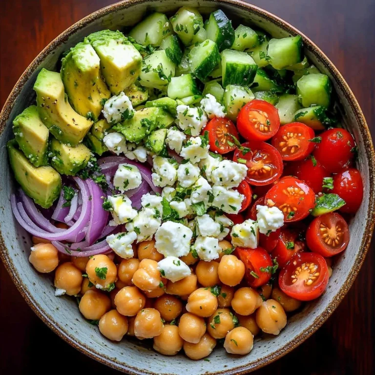 Vibrant Chickpea Feta Avocado Salad with fresh vegetables and herbs