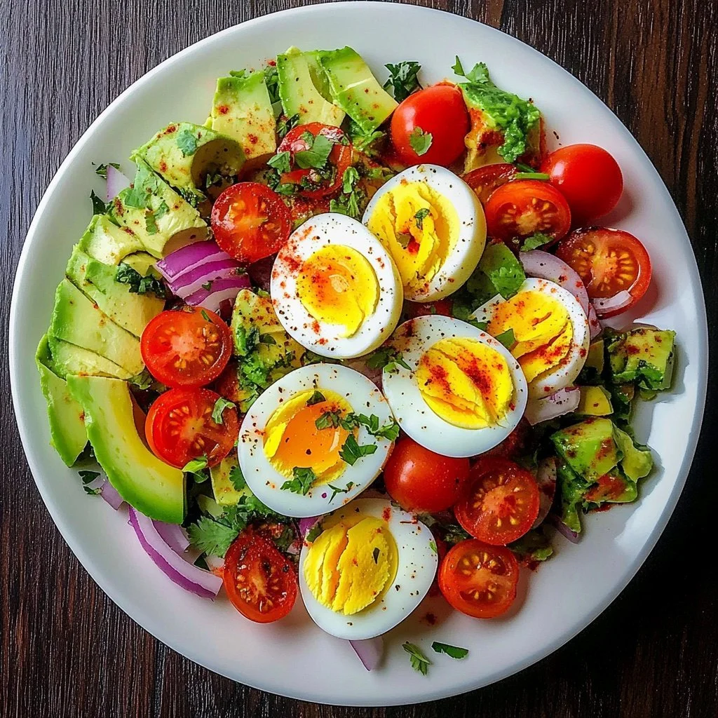Healthy workout Egg Avocado Salad with eggs and avocados for nutrition