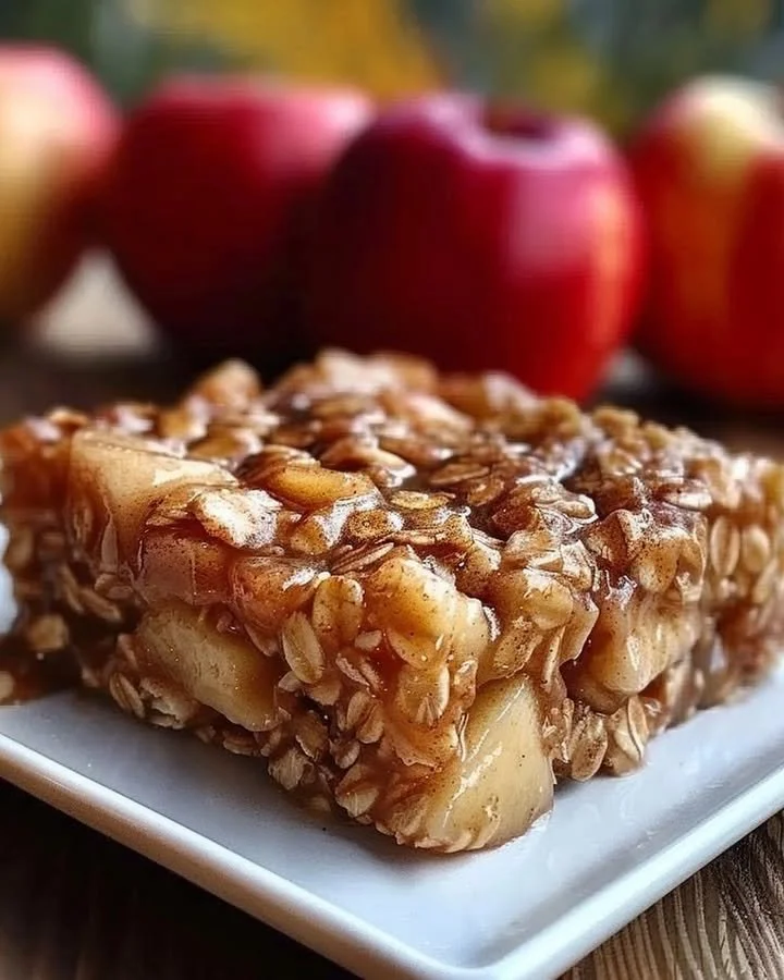 Delicious Apple Cinnamon Baked Oatmeal topped with fresh apples and cinnamon