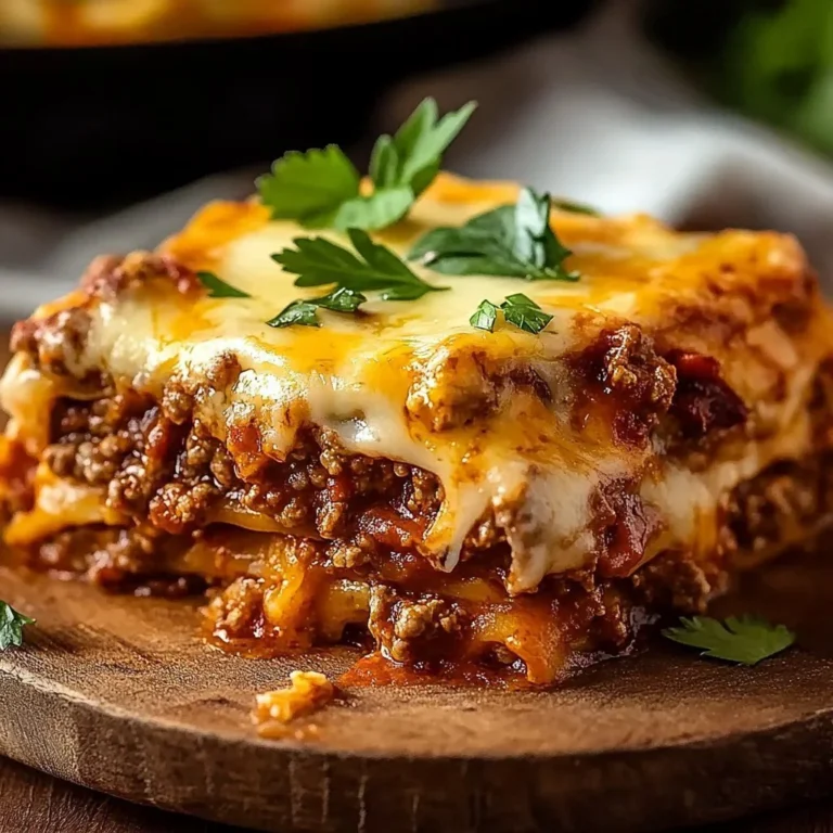 Delicious beef enchilada casserole topped with cheese and fresh ingredients