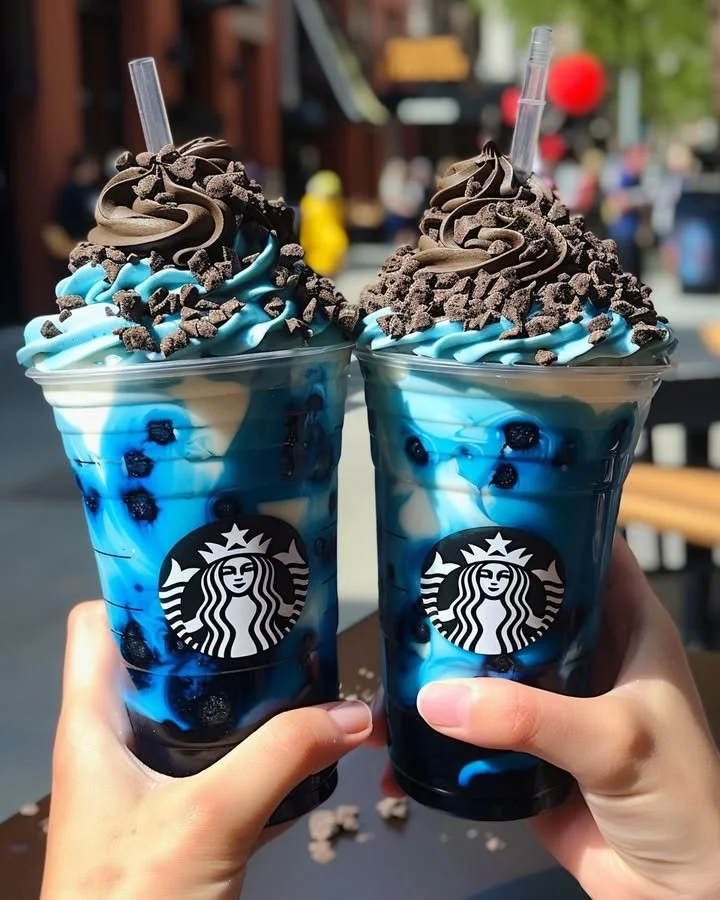 Delicious Blue Cookies & Cream Dip Frappuccino topped with whipped cream