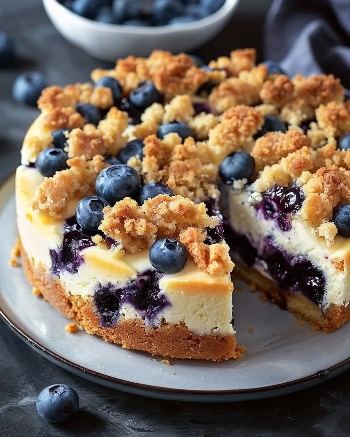 Delicious Blueberry Cream Cheese Coffee Cake ready to be served
