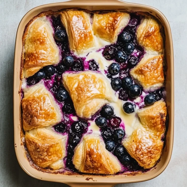 Delicious blueberry cream cheese casserole with croissants
