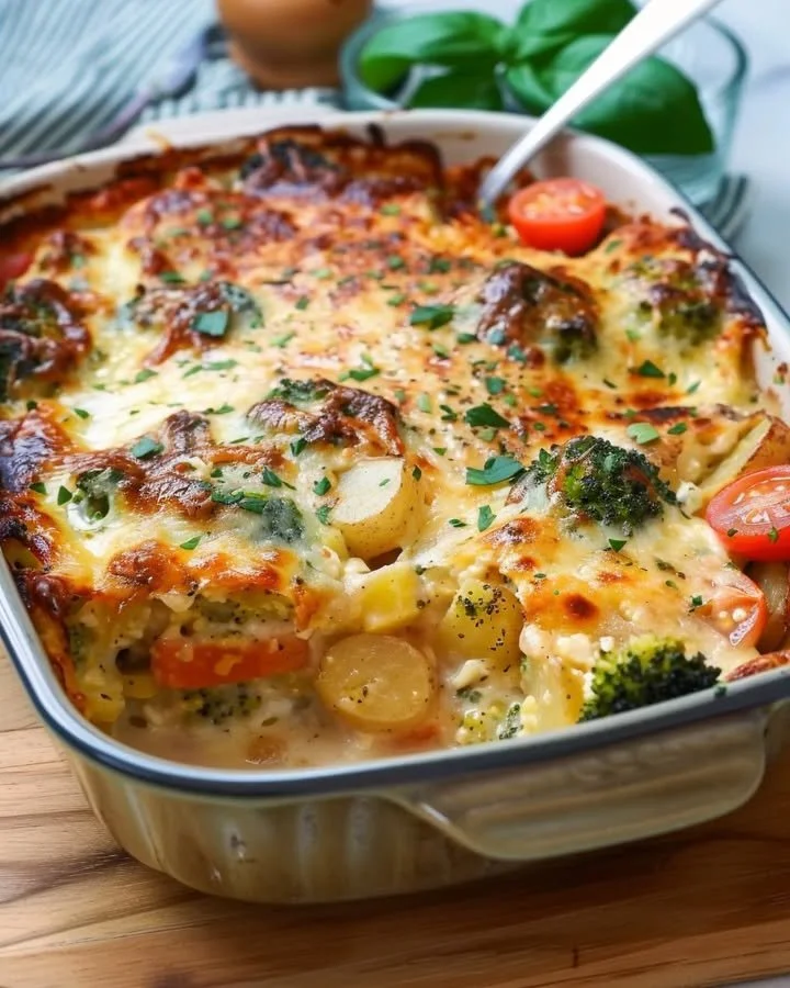 Delicious Broccoli Potato Bake ready to serve, featuring vibrant broccoli and creamy potatoes.