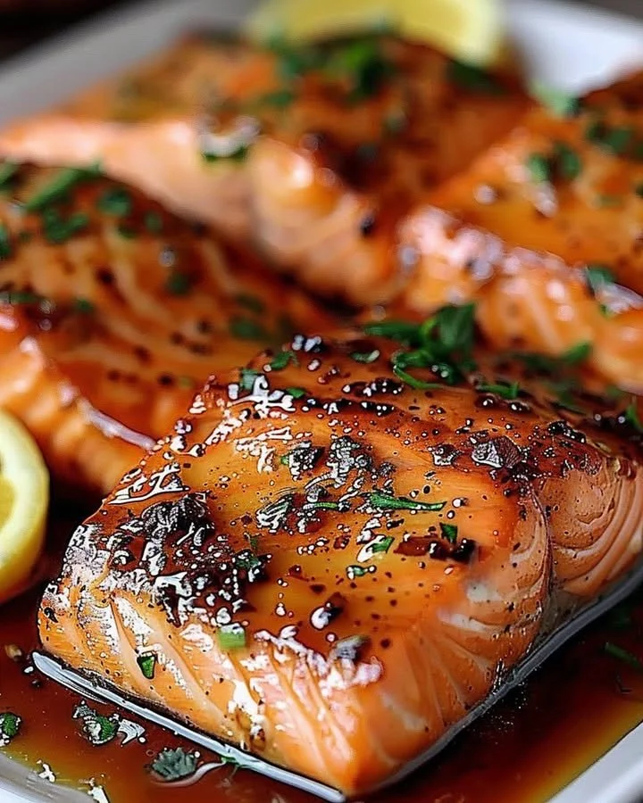 Delicious Cajun Honey Butter Salmon garnished and served on a plate