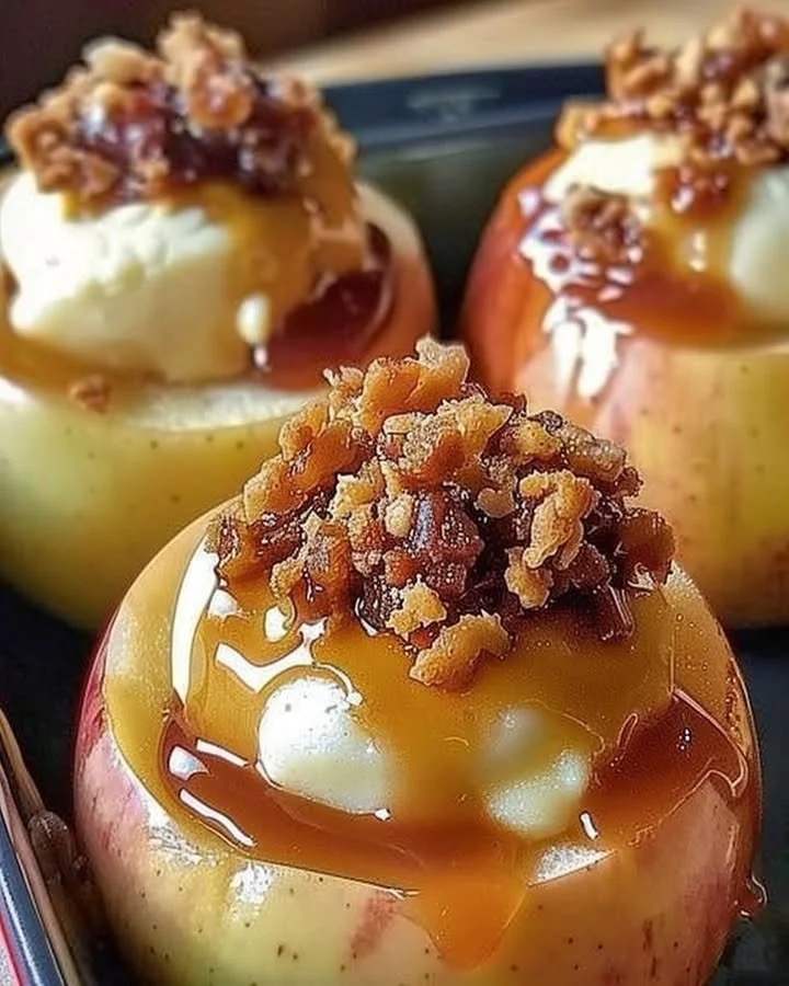 Cheesecake stuffed baked apples fresh out of the oven