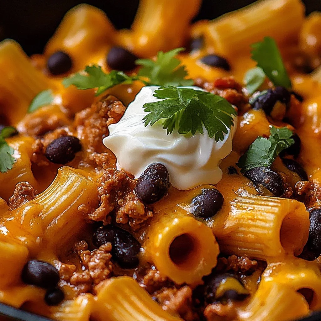 Cheesy beef enchiladas tortellini served on a white plate garnished with herbs