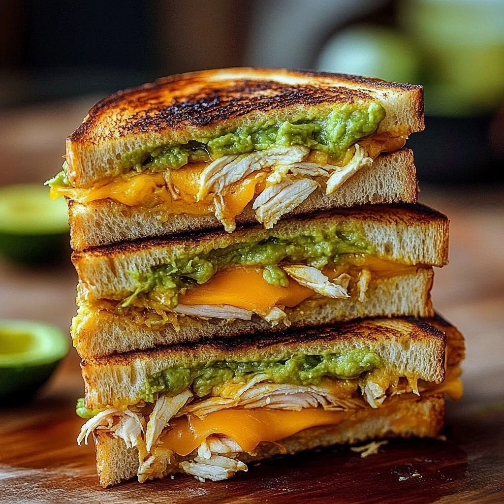 Delicious Chicken Avocado Melt Sandwich with chicken, avocado, and cheese