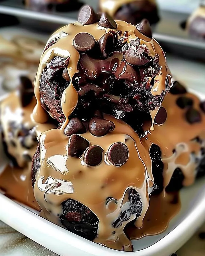 Chocolate Chip Cookie Dough Brownie Bombs served on a plate