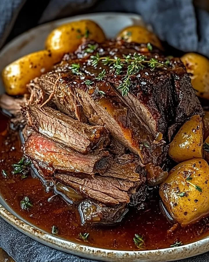 Delicious classic slow cooker pot roast served with vegetables