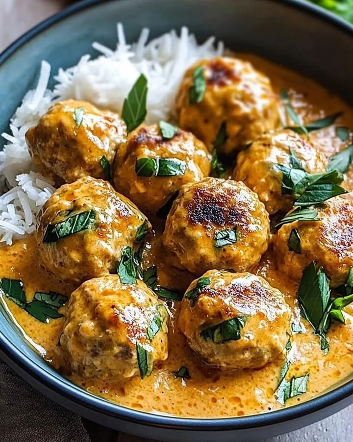 Delicious Coconut Chicken Meatballs served with dipping sauce.