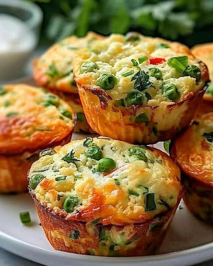 Freshly baked cottage cheese breakfast muffins on a plate