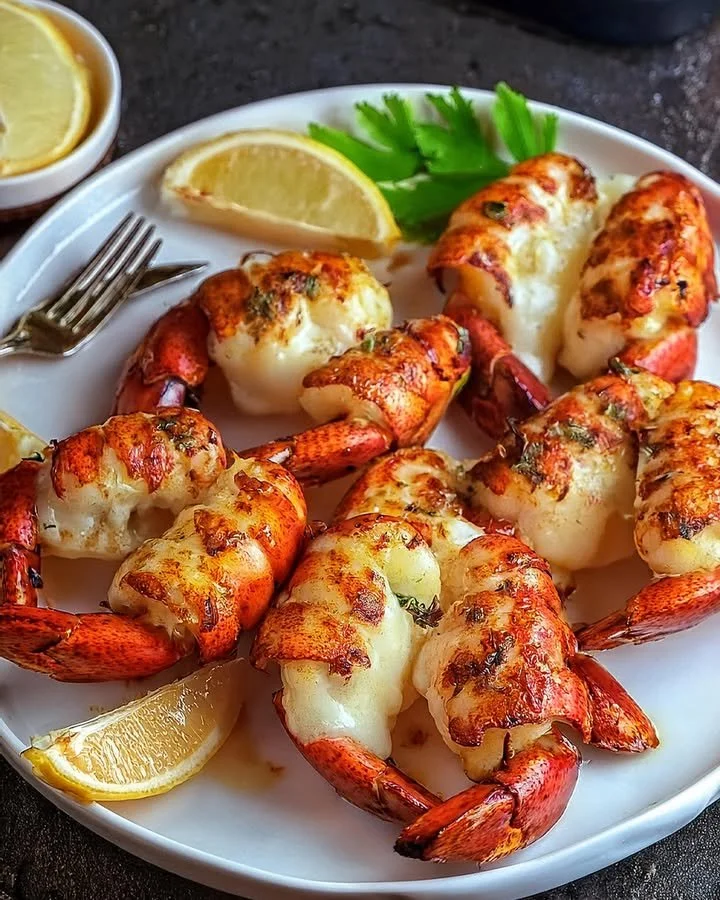 Delicious garlic butter lobster tails served elegantly on a plate