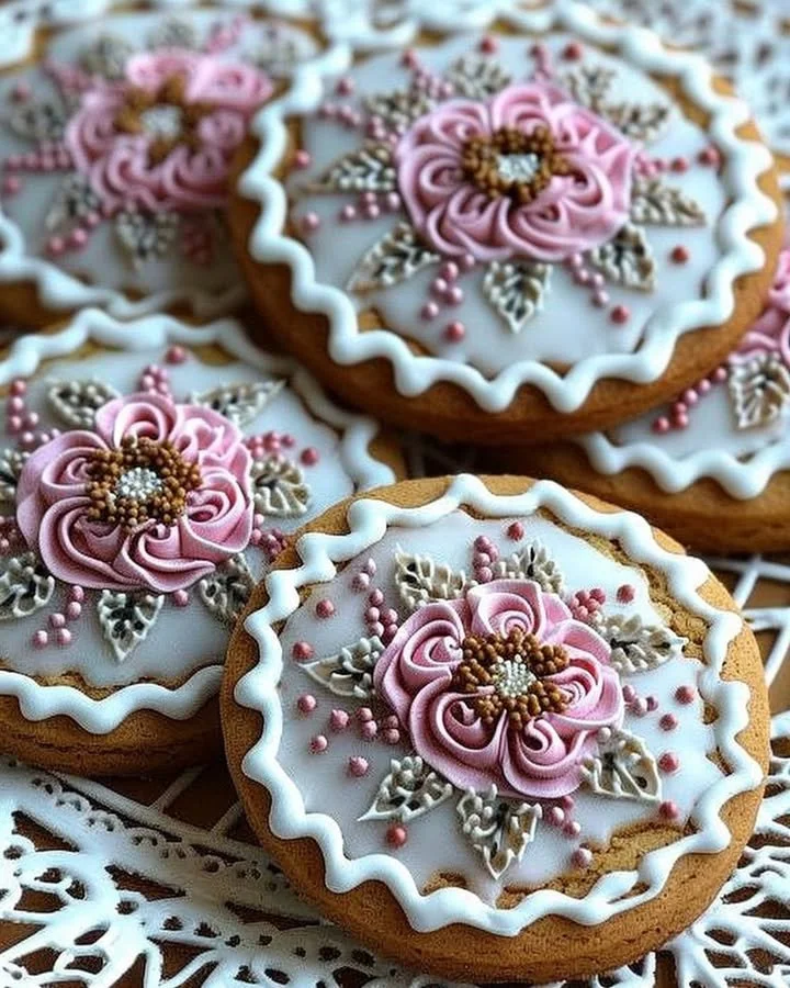Homemade gingerbread cookies decorated with royal icing for festive occasions.