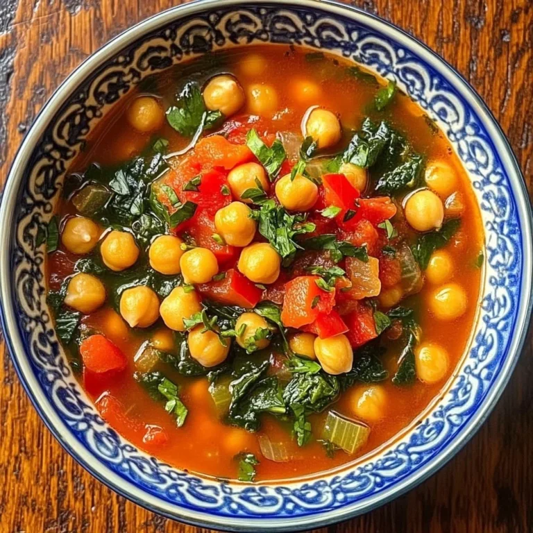 Bowl of Greek Chickpea Soup garnished with herbs and lemon
