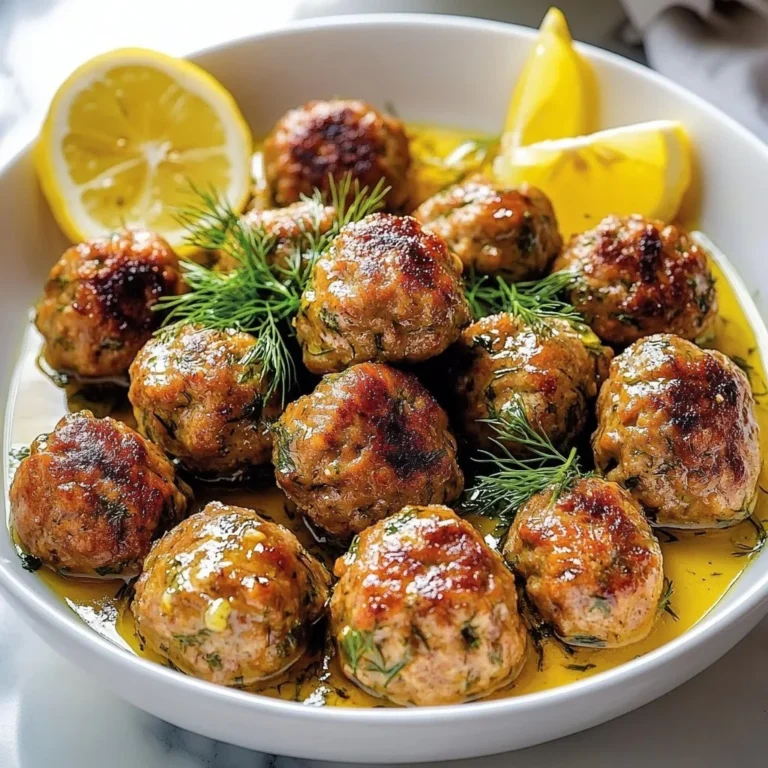Plate of Greek meatballs served in zesty lemon sauce