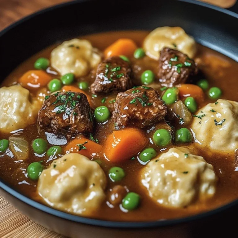 Delicious ground beef and dumplings in a hearty stew