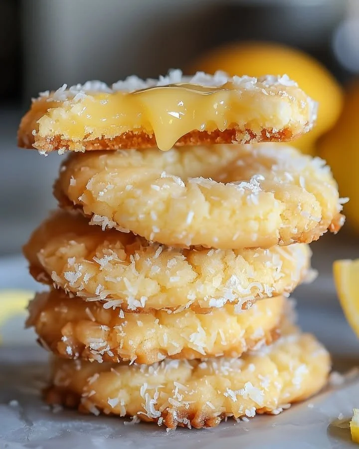 Heavenly coconut lemon curd cookies on a decorative plate