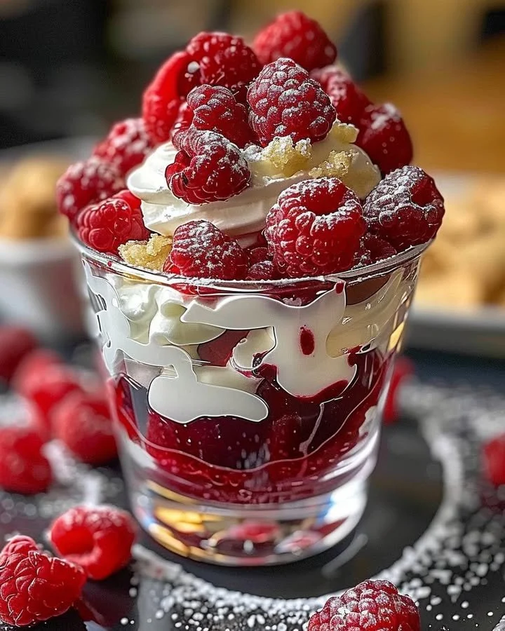 Heavenly raspberry white chocolate mousse parfait dessert