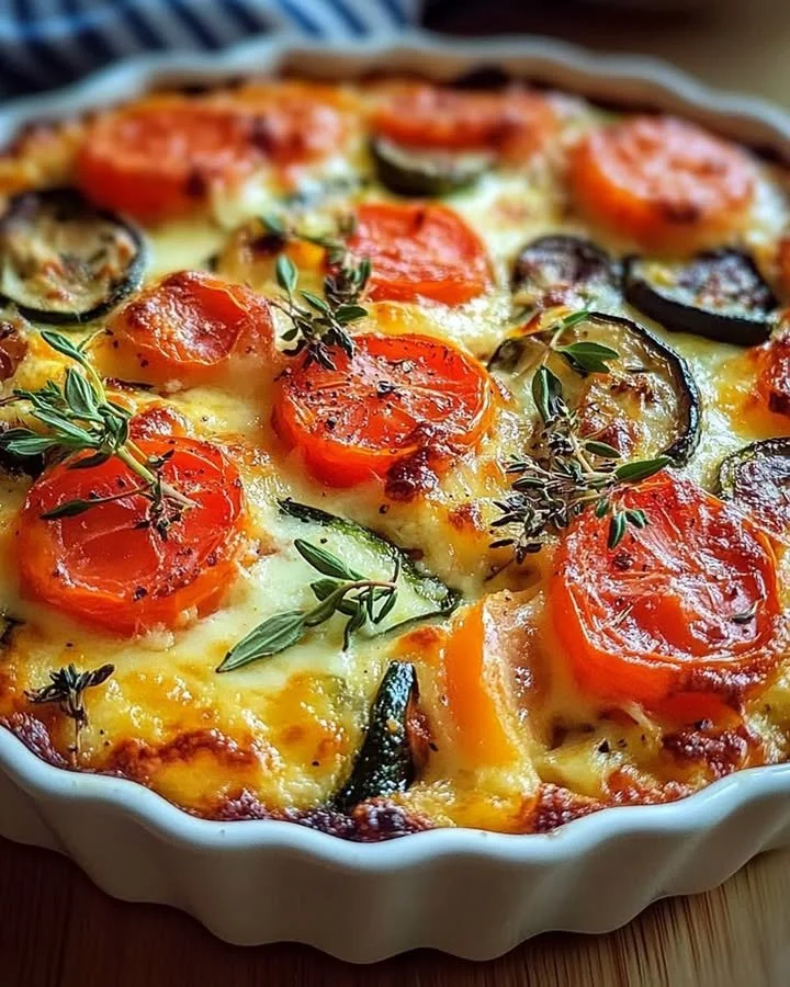 High protein cottage cheese veggie bake with colorful vegetables