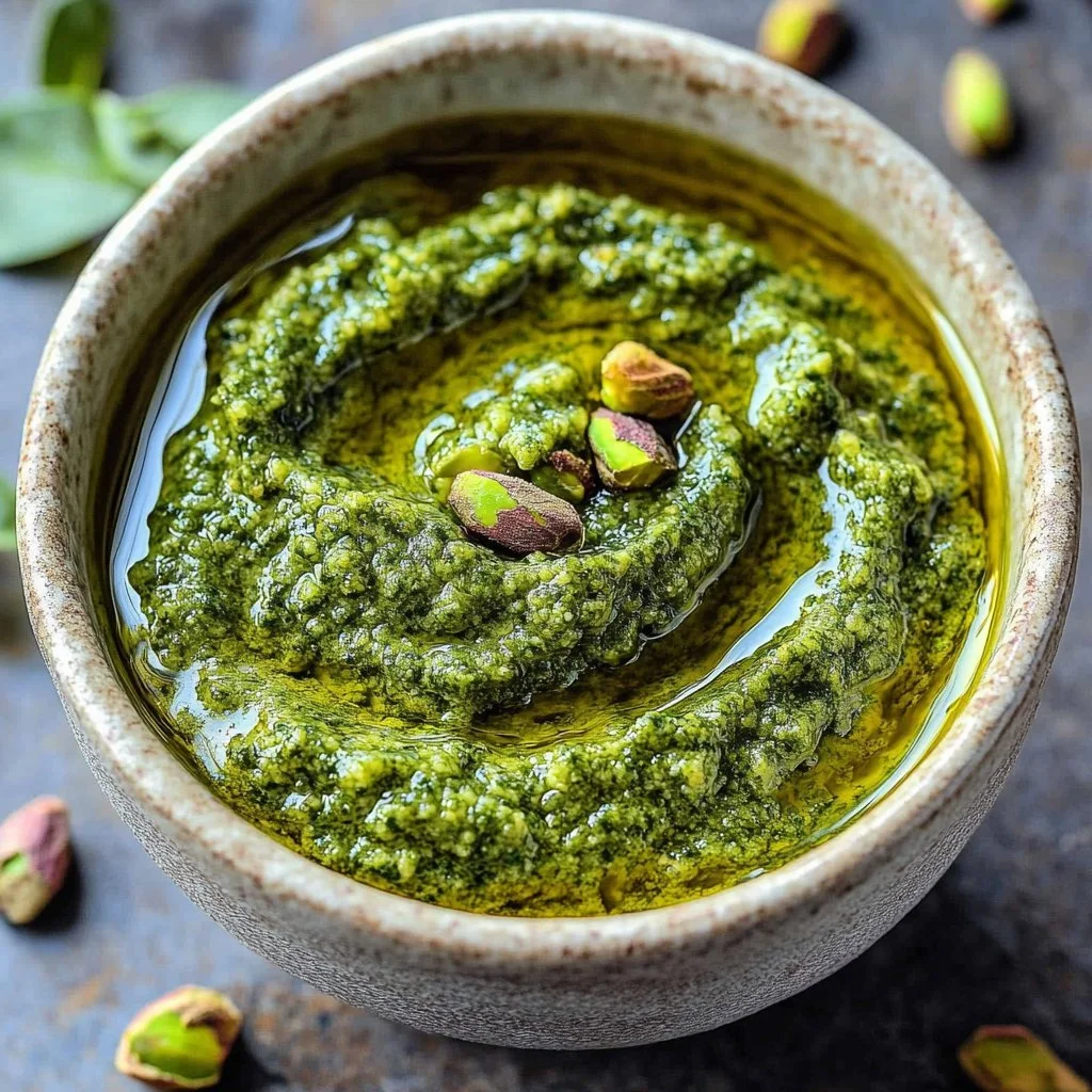Homemade sweet pistachio spread in a jar with a spoon