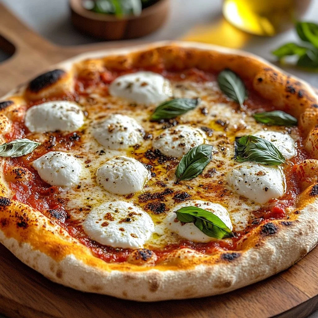 Hot Honey Ricotta Pizza topped with honey drizzles and fresh ingredients