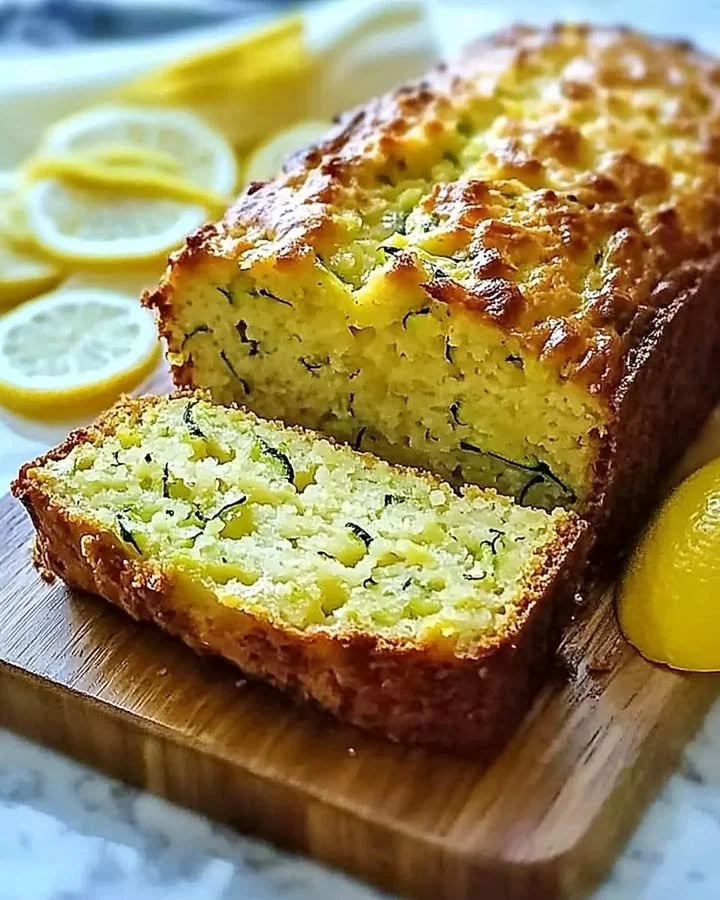 Lemon Zucchini Heaven Bread freshly baked with a zesty lemon glaze