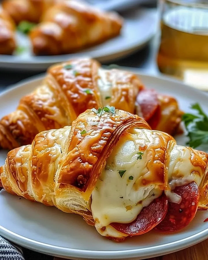 Mozzarella pepperoni croissant rolls served on a plate