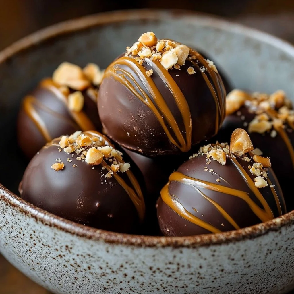 Delicious no-bake chocolate peanut butter buckeyes on a plate.