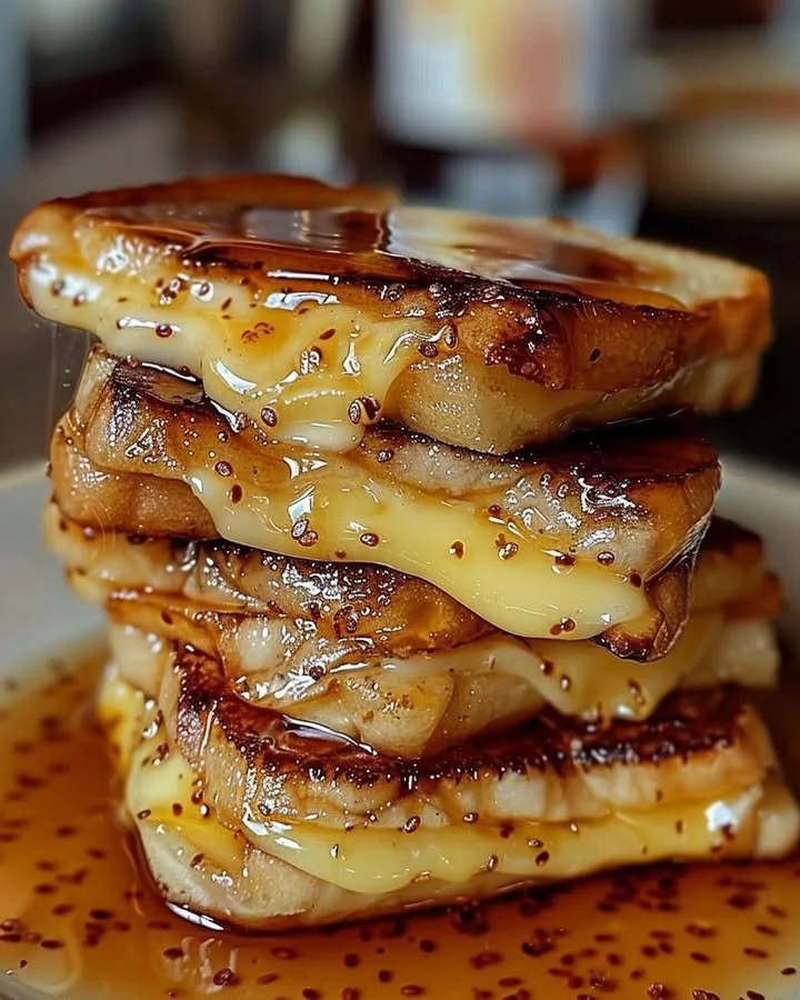 Delicious Overnight Crème Brûlée French Toast topped with caramelized sugar.