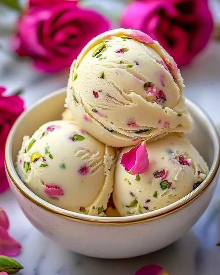 Delicious pistachio cheesecake ice cream served in a bowl with toppings.