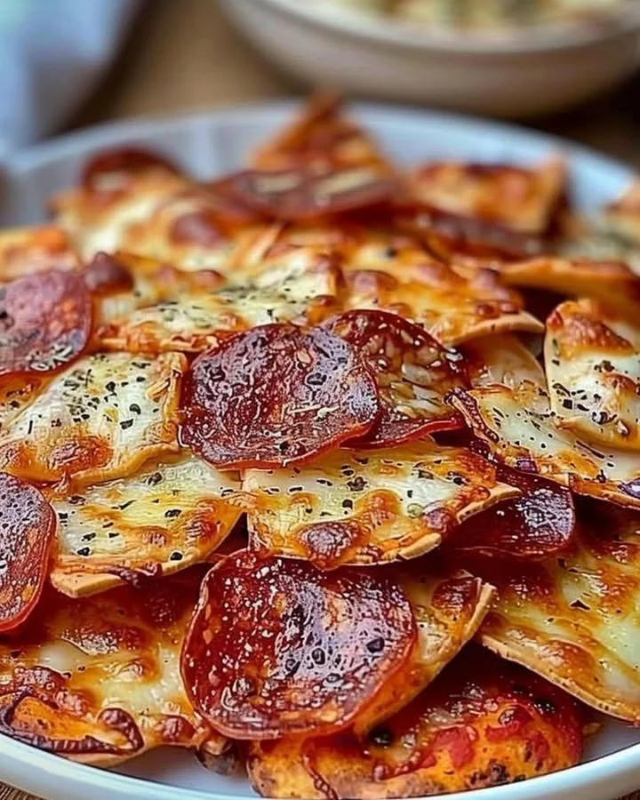 Easy 2-ingredient pizza chips on a plate, perfect for snacking
