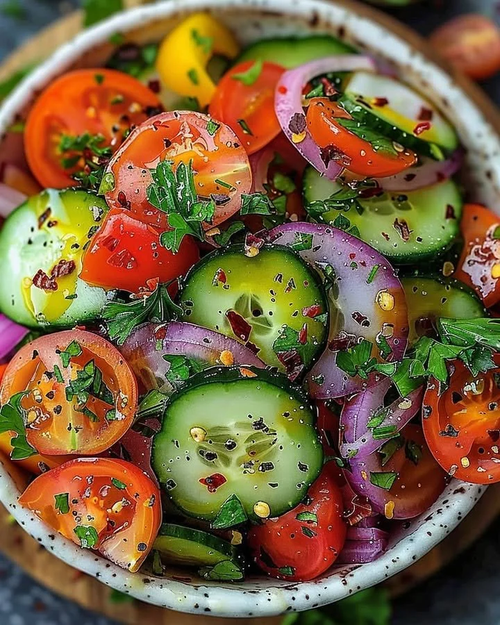 Refreshing summer garden salad with fresh vegetables and herbs
