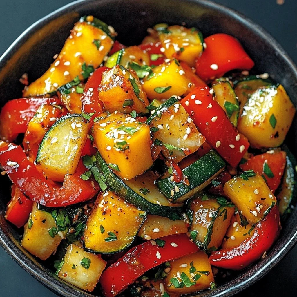 A healthy roasted vegetable quinoa bowl filled with colorful veggies and quinoa.
