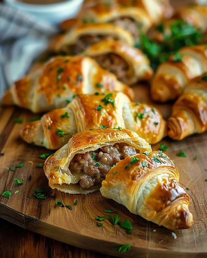 Savory sausage cream cheese crescents baked to perfection