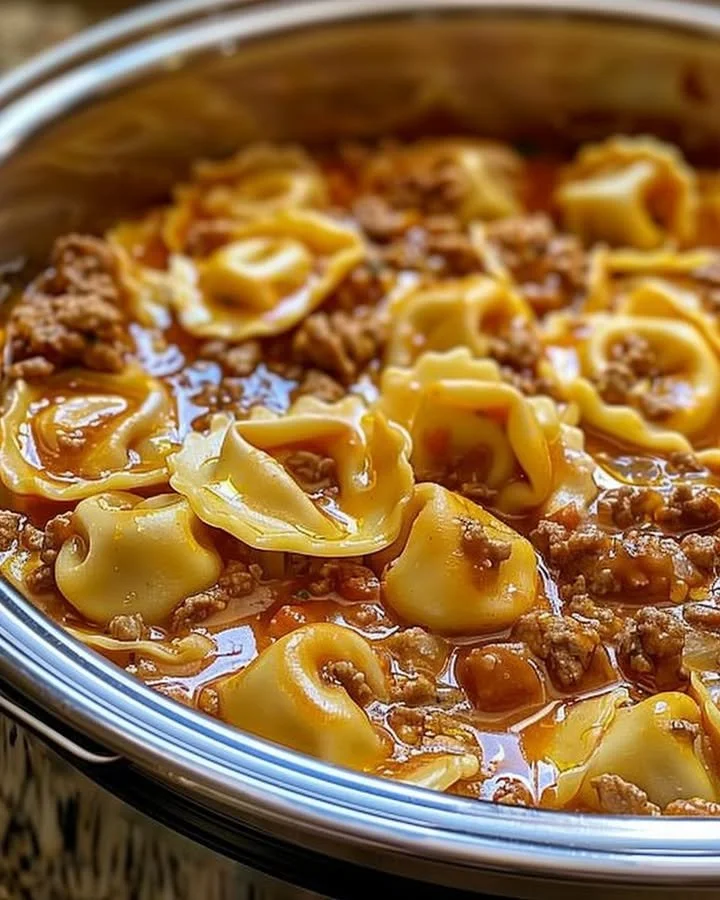 Delicious Slow Cooker Cheesy Tortellini served in a bowl