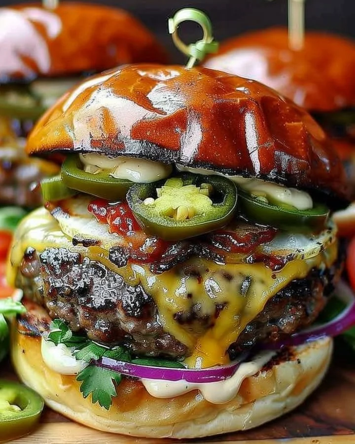 Spicy jalapeño and pepper jack burger with fresh toppings