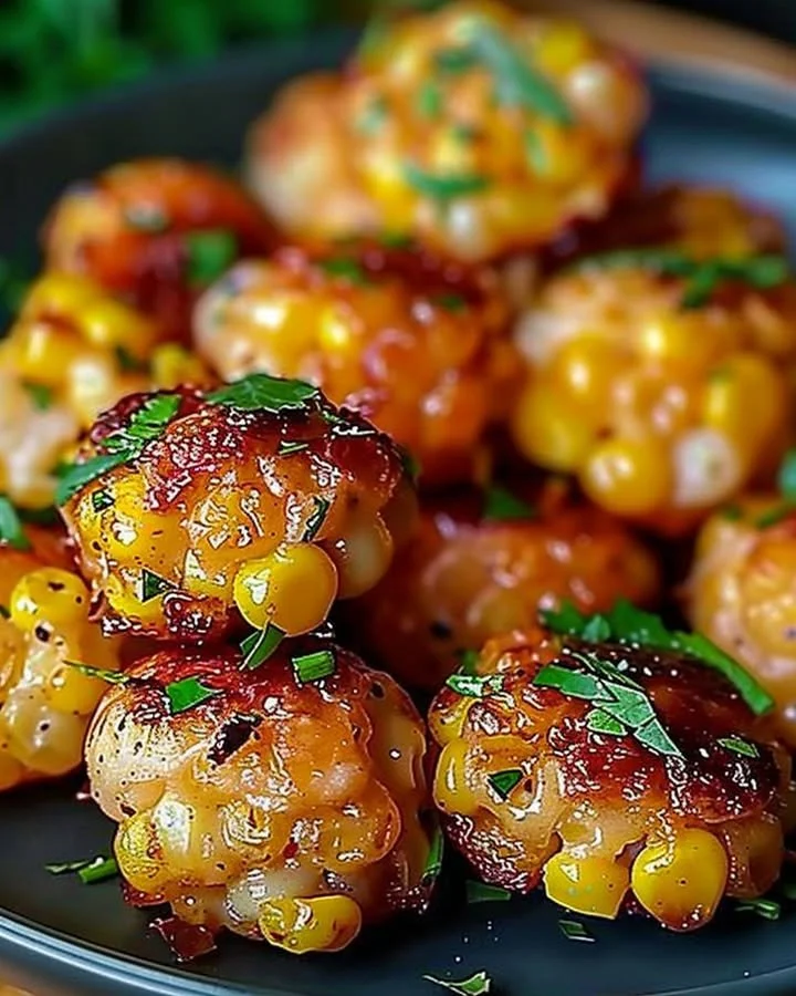 Delicious spicy Mexican corn bites appetizer on a plate