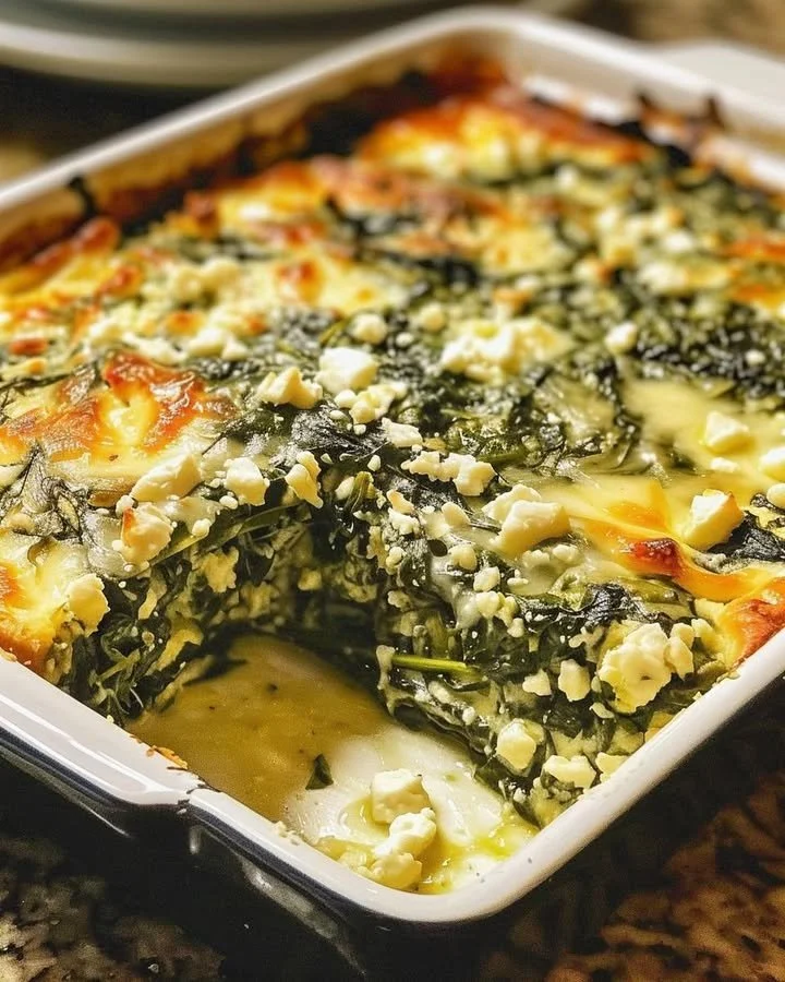 Spinach Casserole with Feta Cheese, a healthy and flavorful baked dish.