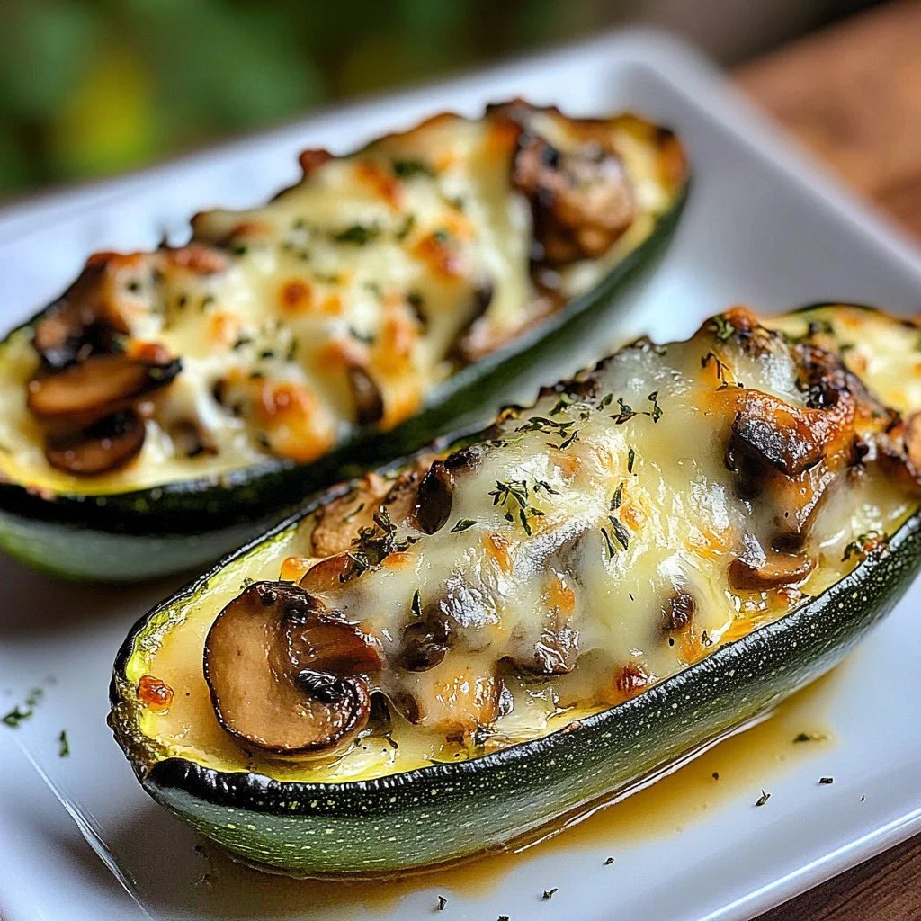 Spinach, Mushroom, and Ricotta Stuffed Zucchini on a plate
