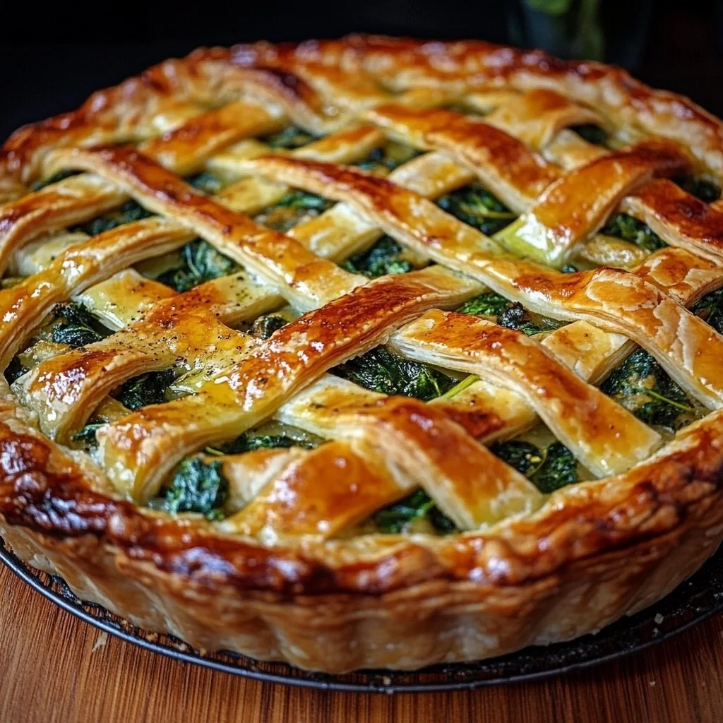 Delicious spinach stuffed pie with flaky crust and vibrant green filling