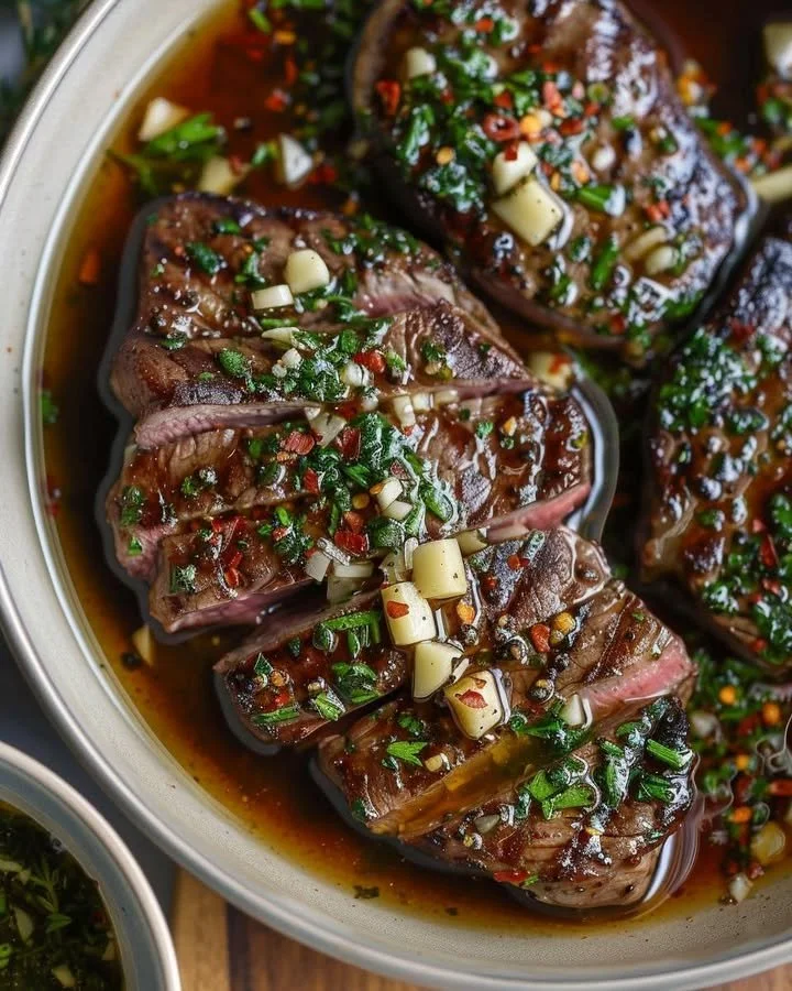 Delicious steak dipping sauce in a small bowl for enhancing flavor.