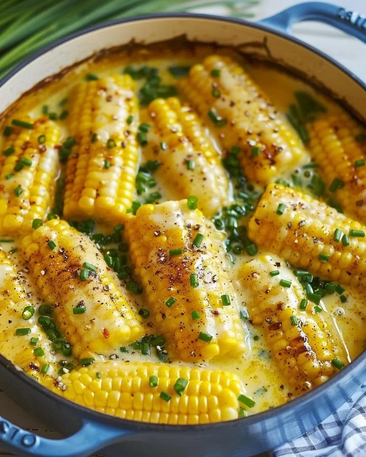 Delicious sweet buttered corn served in a bowl with melted butter and herbs.