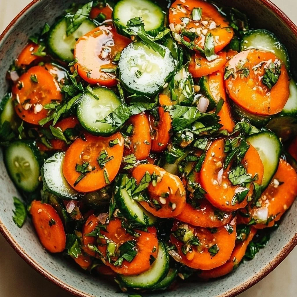 Zesty cucumber carrot salad with fresh ingredients and vibrant colors